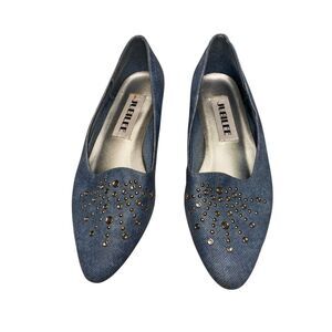 Vintage Jubilee Womens 7M Blue Denim Stud Embellished Peach Ballet Shoes Western